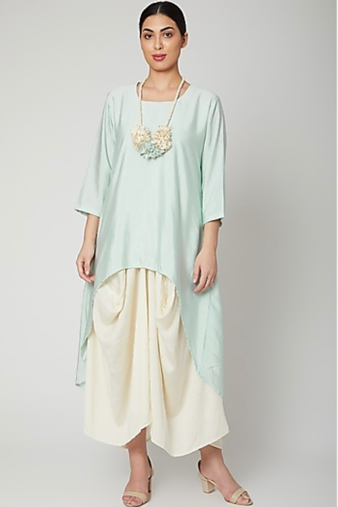 Dream- Mint green & off white Indo-Western Cowl Dress  Bohame