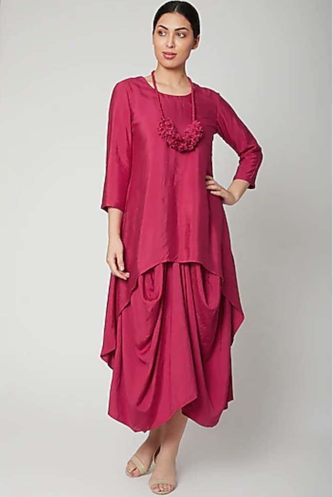 Dream- Hot Pink Indo-Western Cowl Dress – Bohame