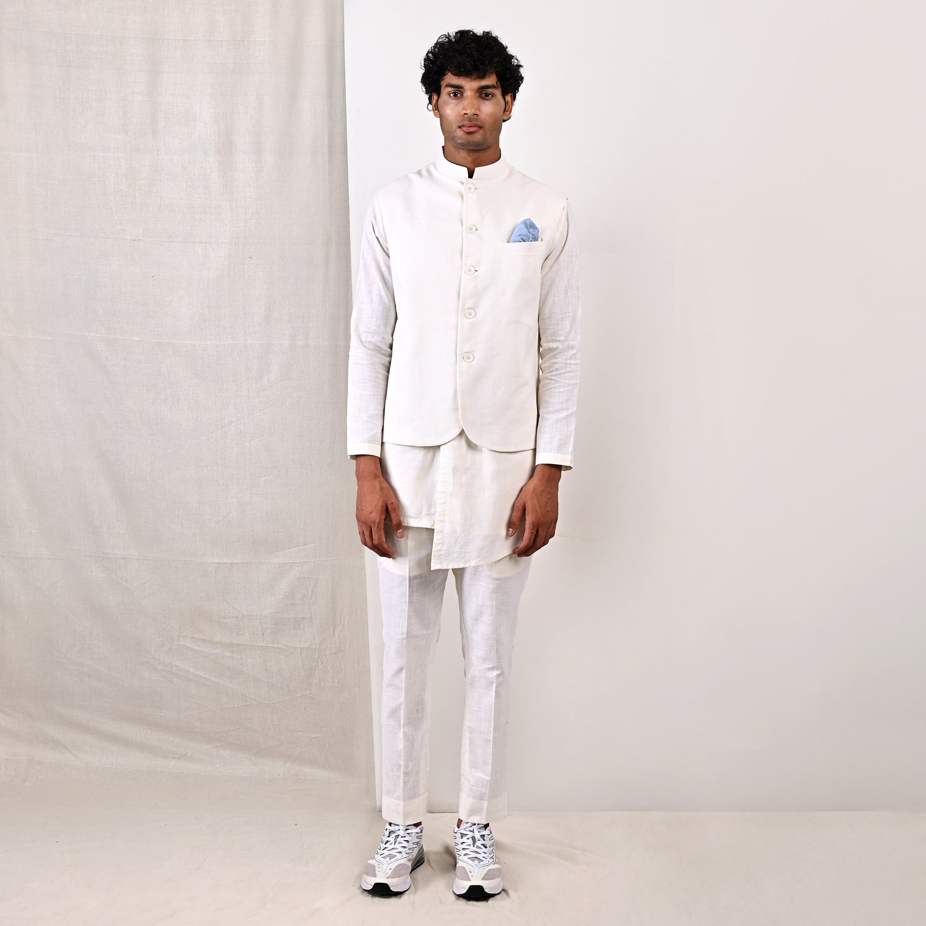 LAYNE OFF WHITE NEHRU JACKET WITH ASYMMETRICAL OVERLAPPED KURTA SET Bohame