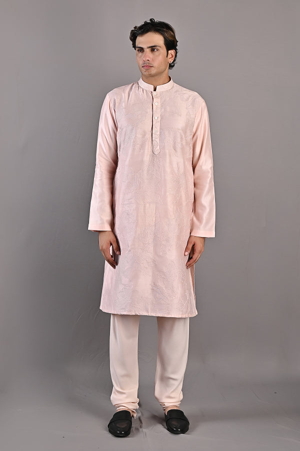 MYLES - PEACH ABSTRACT EMBROIDERED KURTA SET