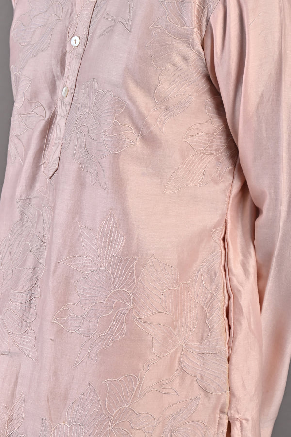 MYLES - PEACH ABSTRACT EMBROIDERED KURTA SET - Bohame