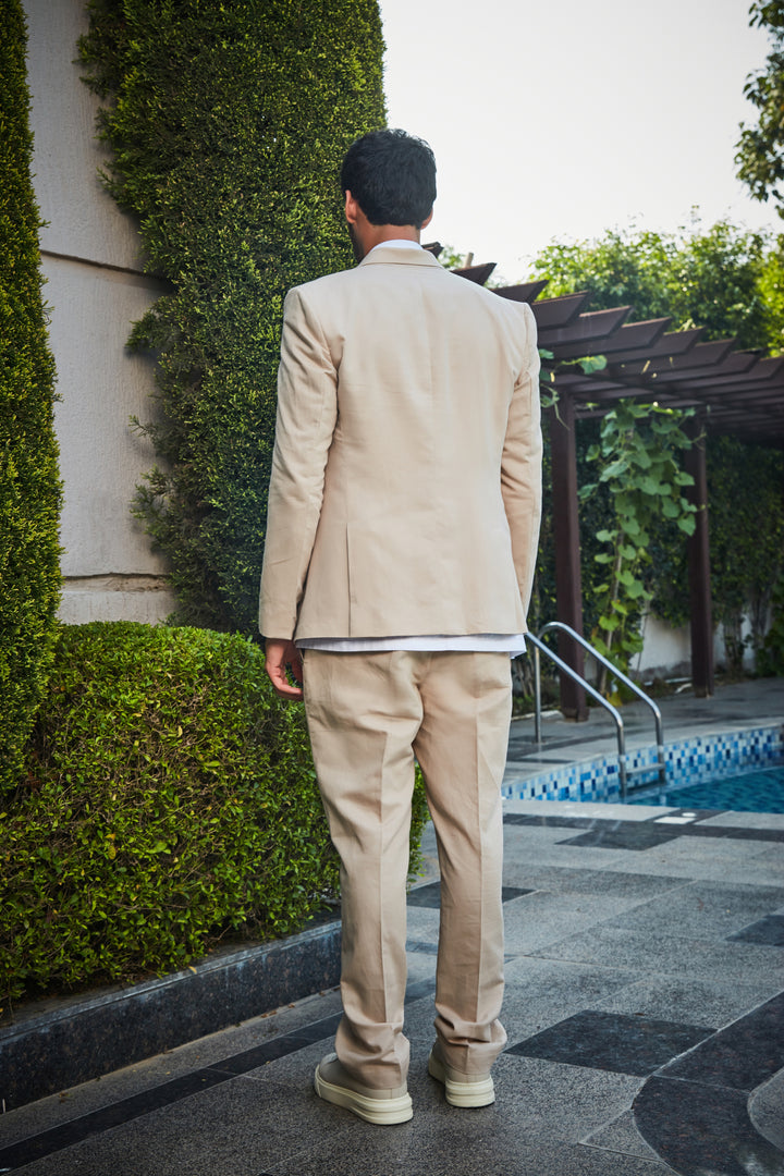 Glen- Beige Linen Jacket Set - Bohame