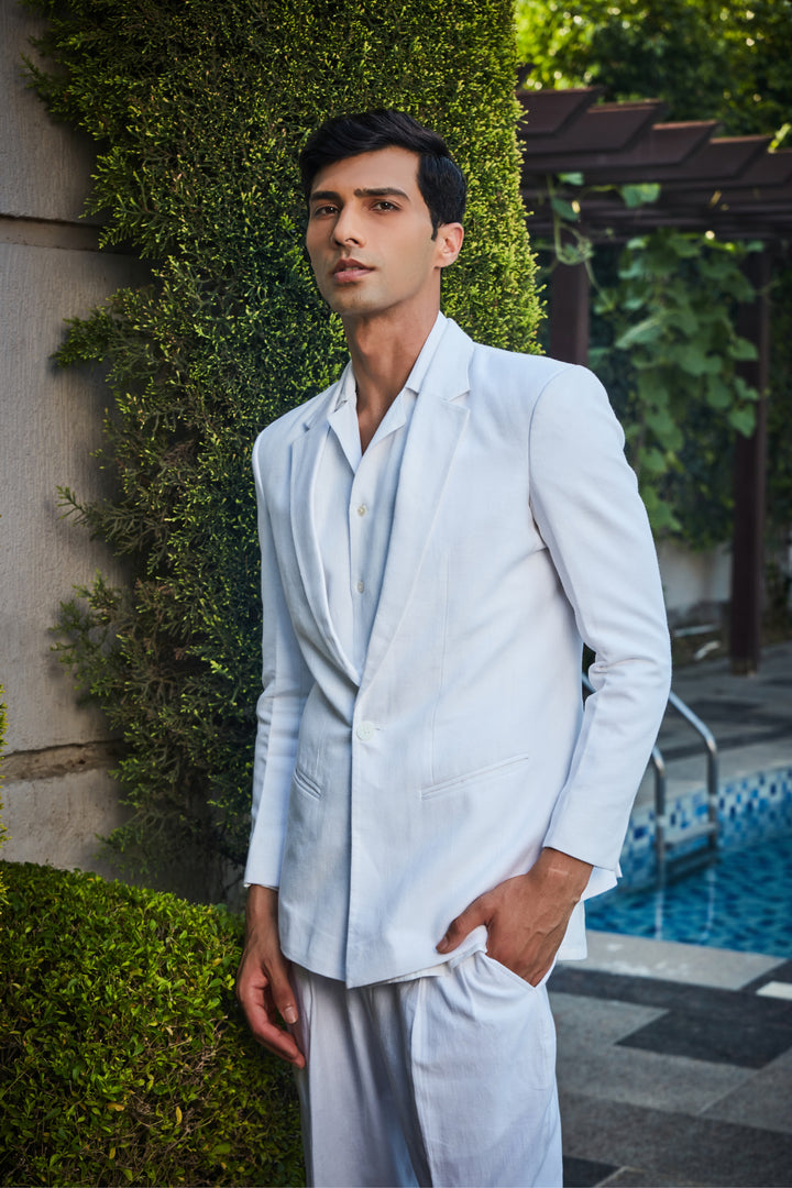 Royce- White Linen Jacket set - Bohame