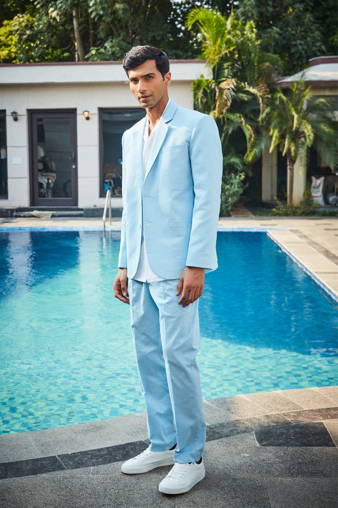 Tristan- Blue Linen Jacket Set - Bohame