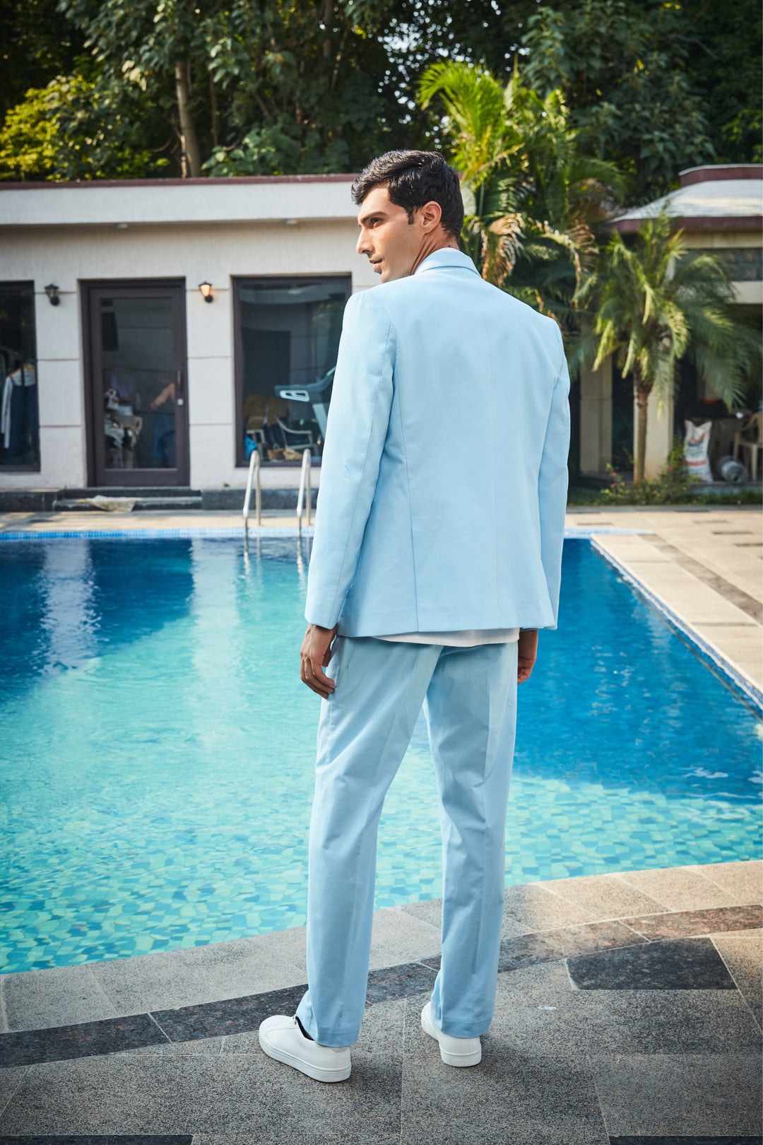 Tristan- Blue Linen Jacket Set - Bohame