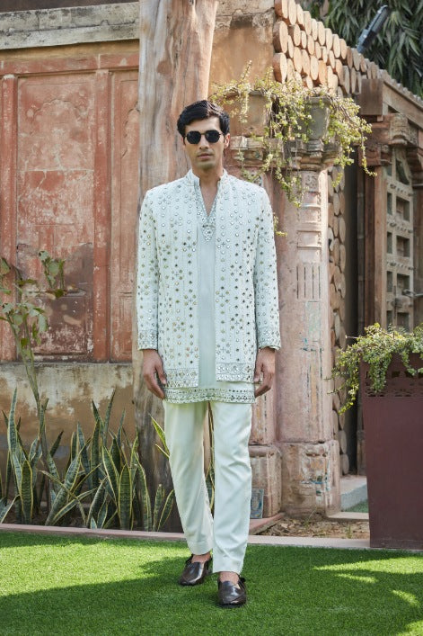 Max- Ivory Chikankari Indo Western Jacket Set