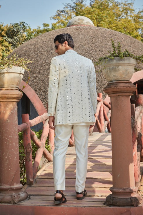 Zach- White Chikankari Indo- Western Jacket Set