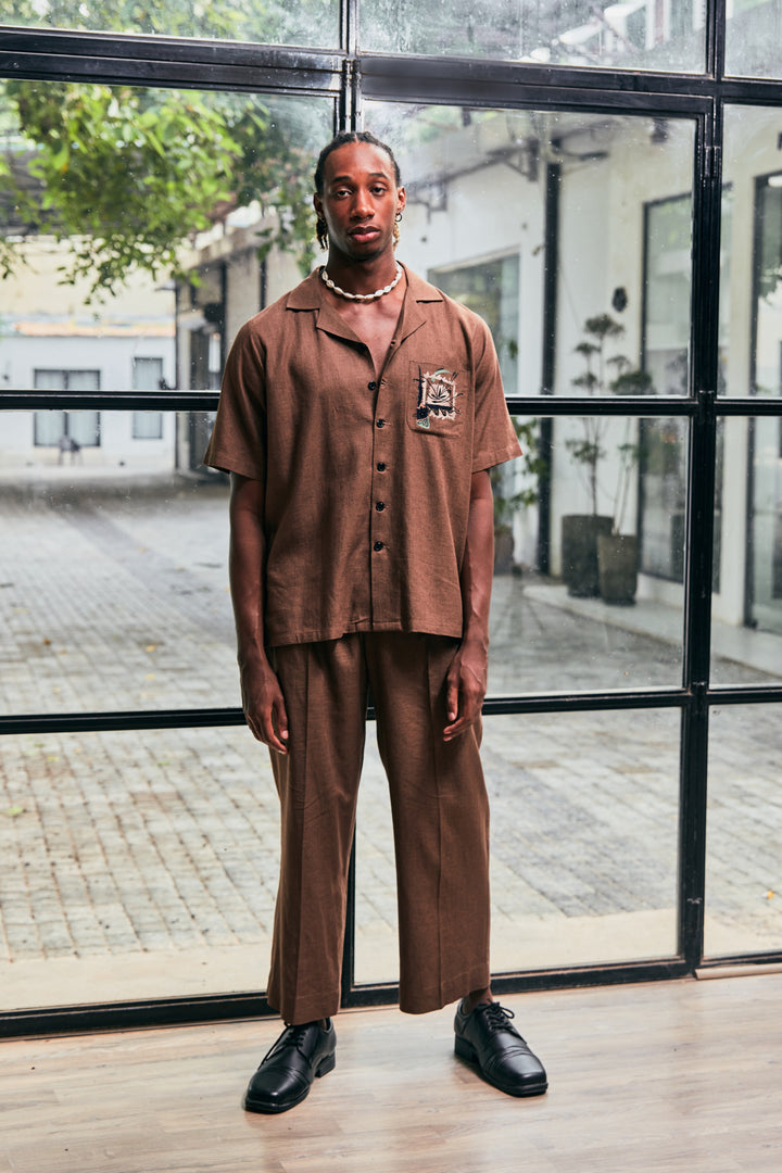 Bm Archie Bohame Archie Brown Embroidered Pocket Shirt Set – Men
