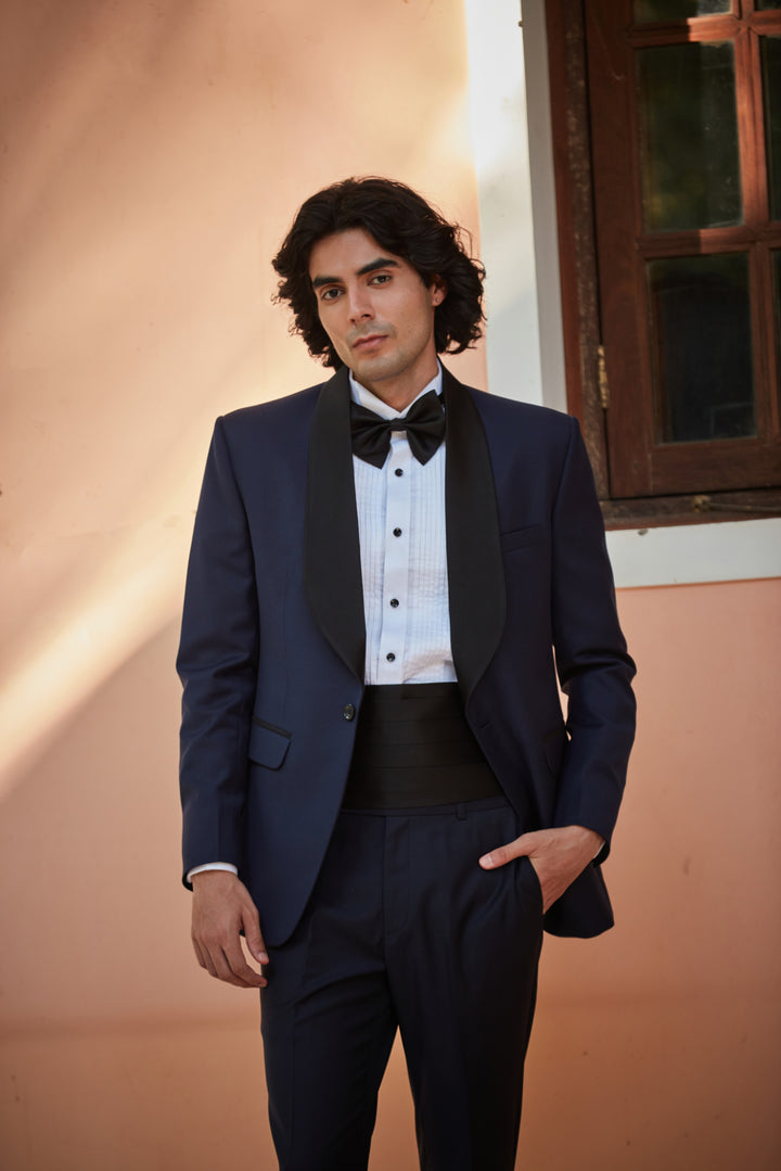 Christopher Navy Blue Tuxedo Peak lapel