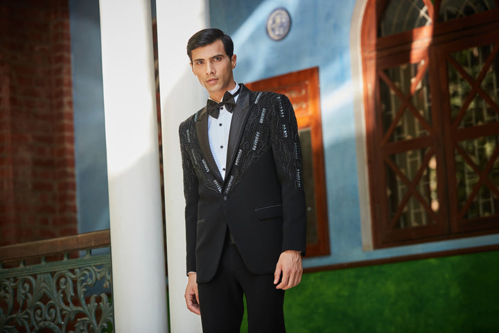 Remsey Black Embroidered Classic Tuxedo