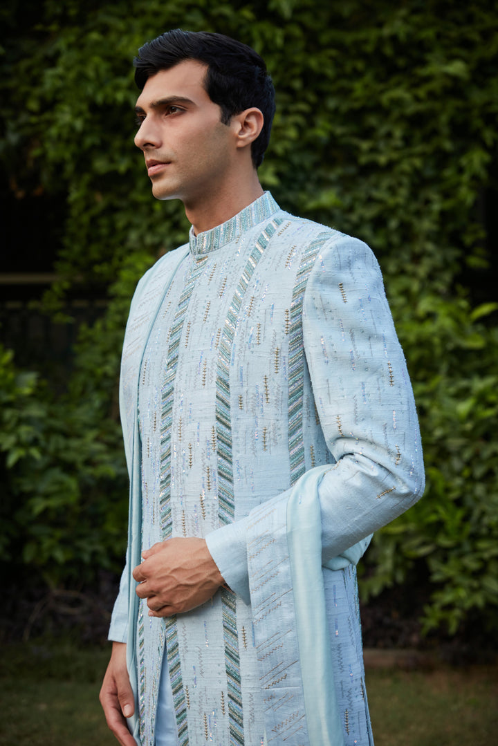 Lumière Light Blue embroidered Sherwani Set