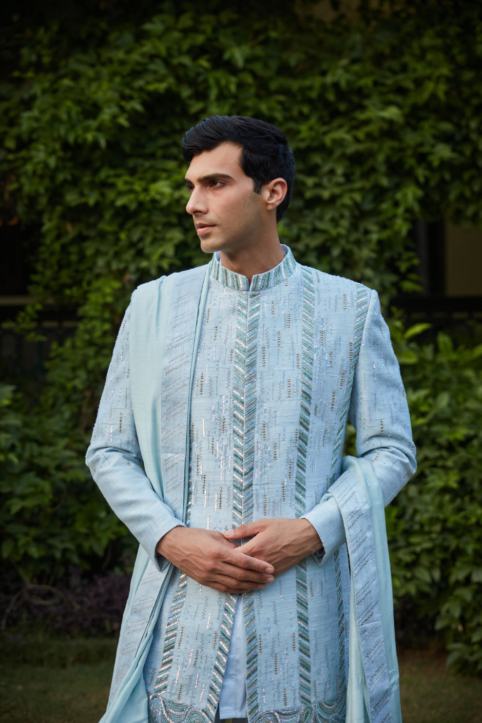 Lumière Light Blue embroidered Sherwani Set