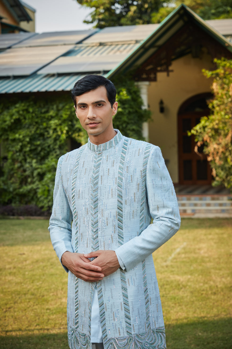 Lumière Light Blue embroidered Sherwani Set