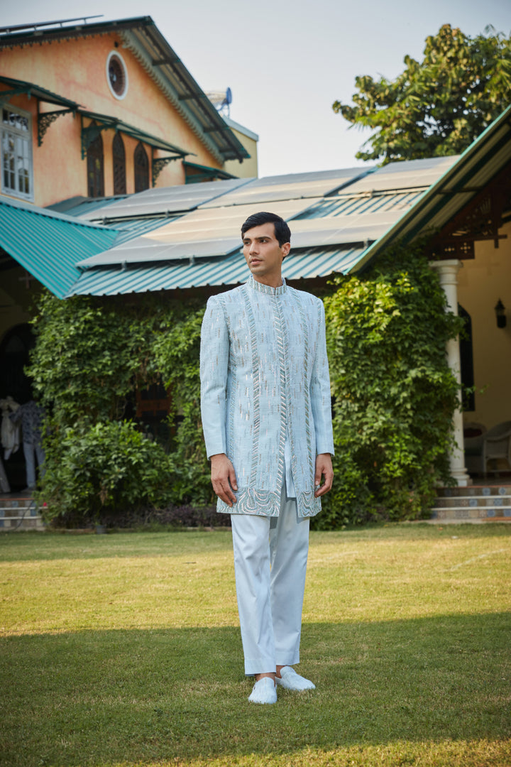 Lumière Light Blue embroidered Sherwani Set