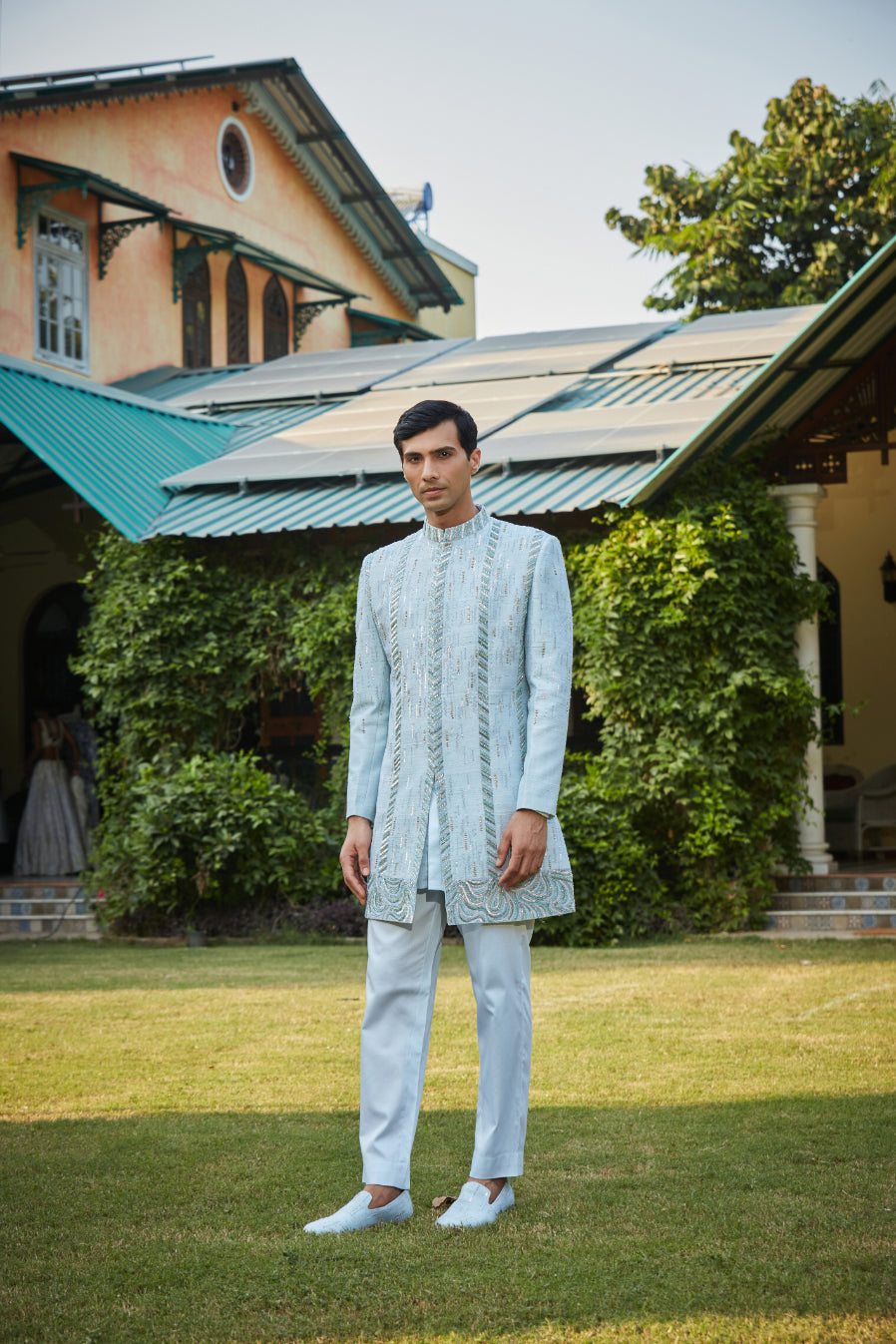 Lumière Light Blue embroidered Sherwani Set