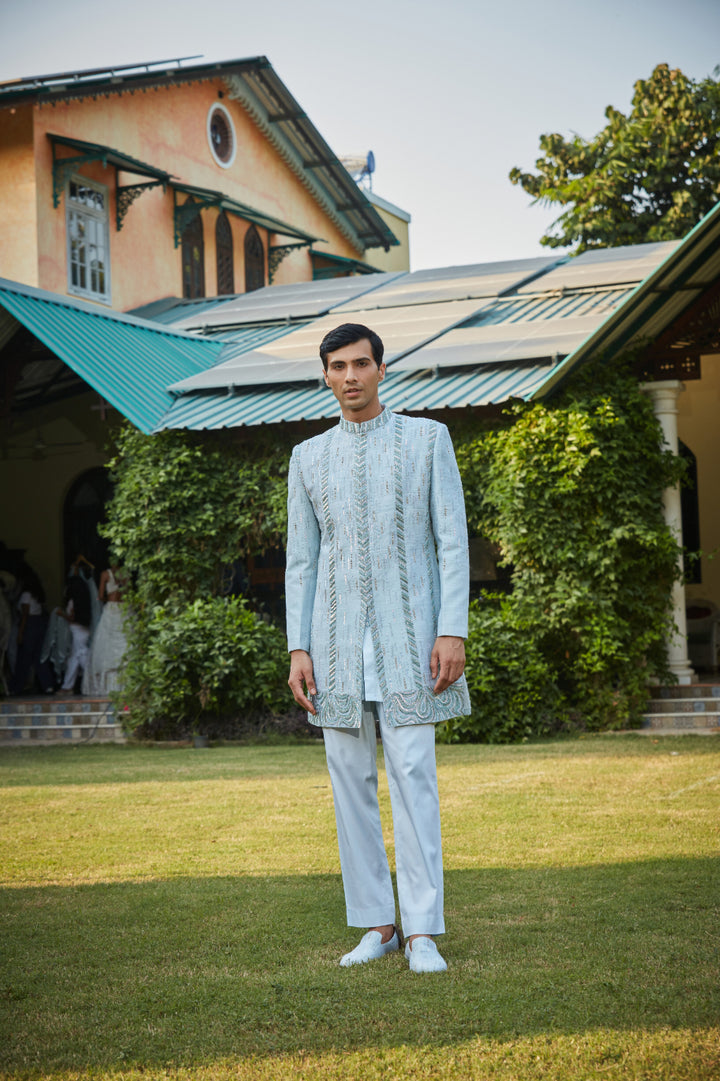 Lumière Light Blue embroidered Sherwani Set