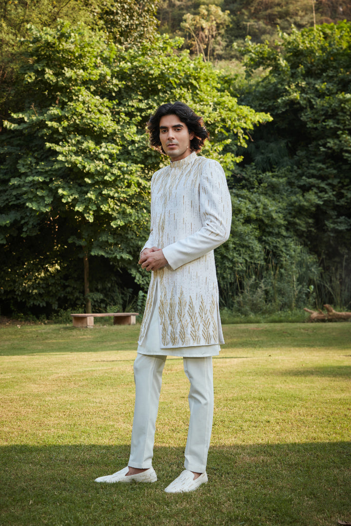 Imperial Dawn- Off White Embroidered Sherwani set