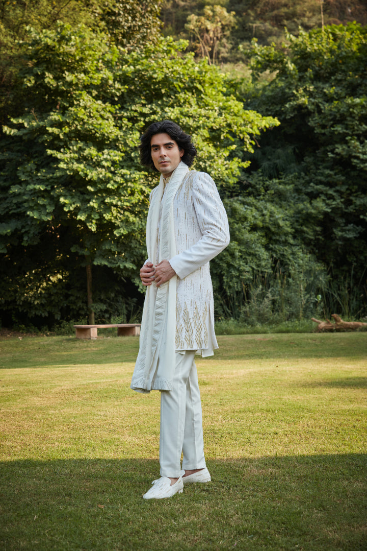 Imperial Dawn- Off White Embroidered Sherwani set