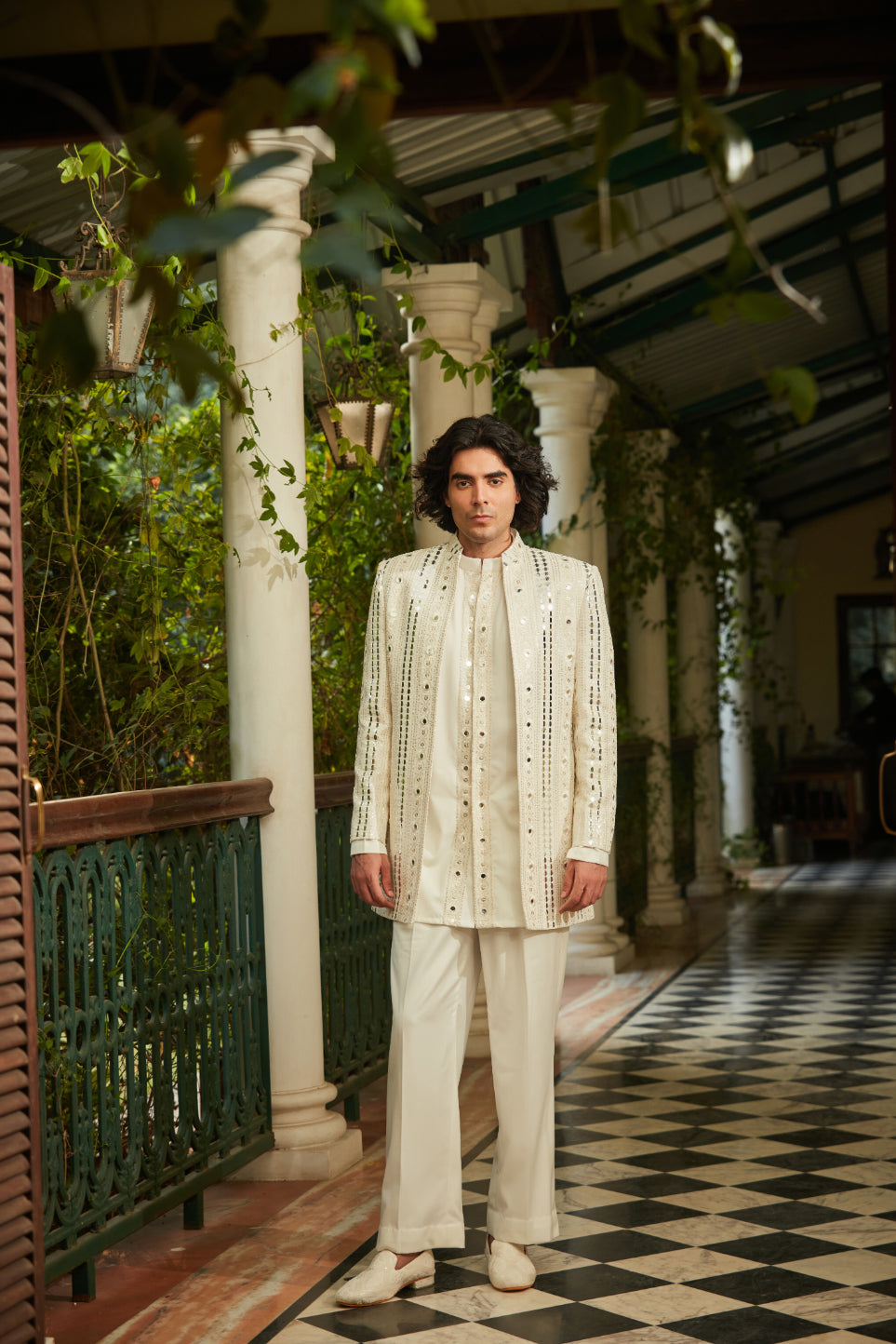 Leono - Embroidered Indowestern set in Milky White