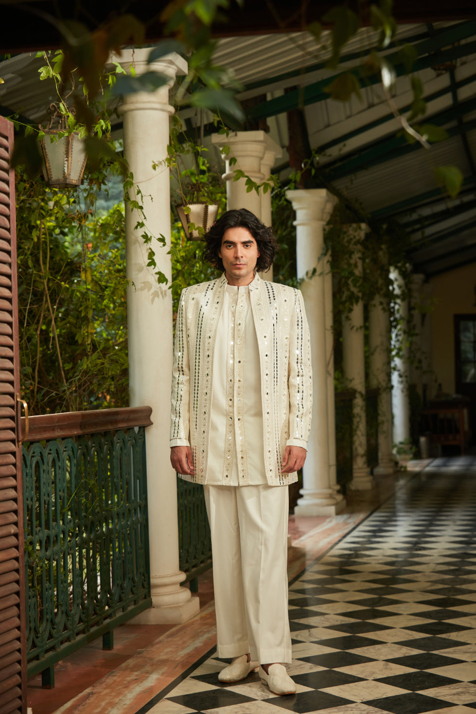 Leono - Embroidered Indowestern set in Milky White