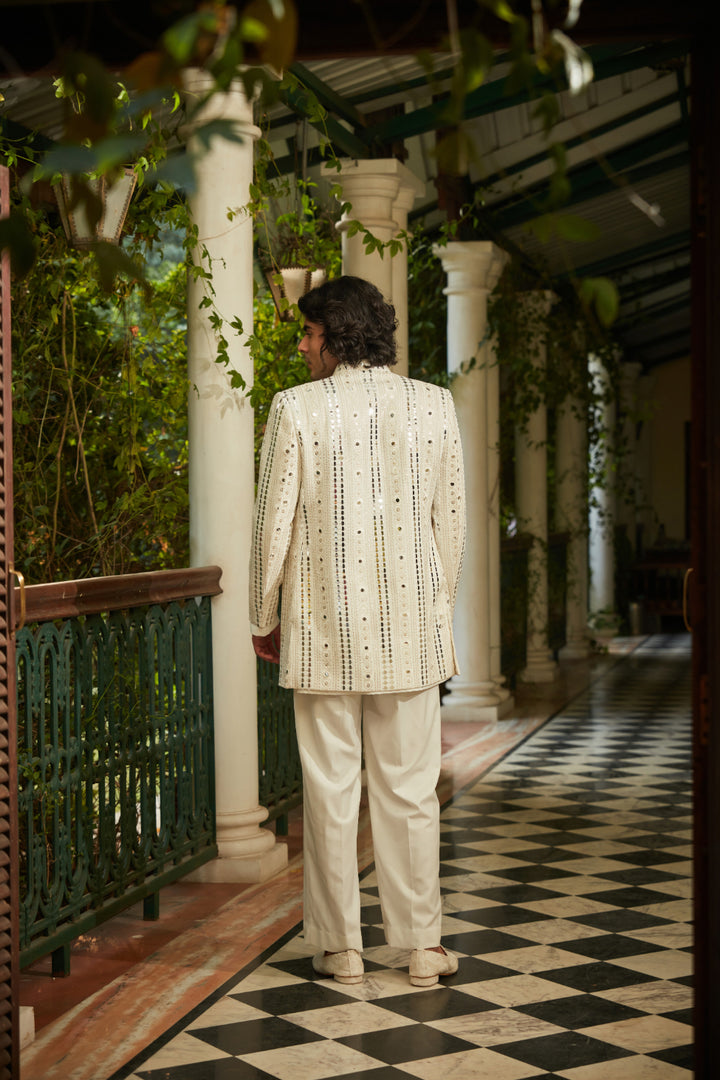 Leono - Embroidered Indowestern set in Milky White