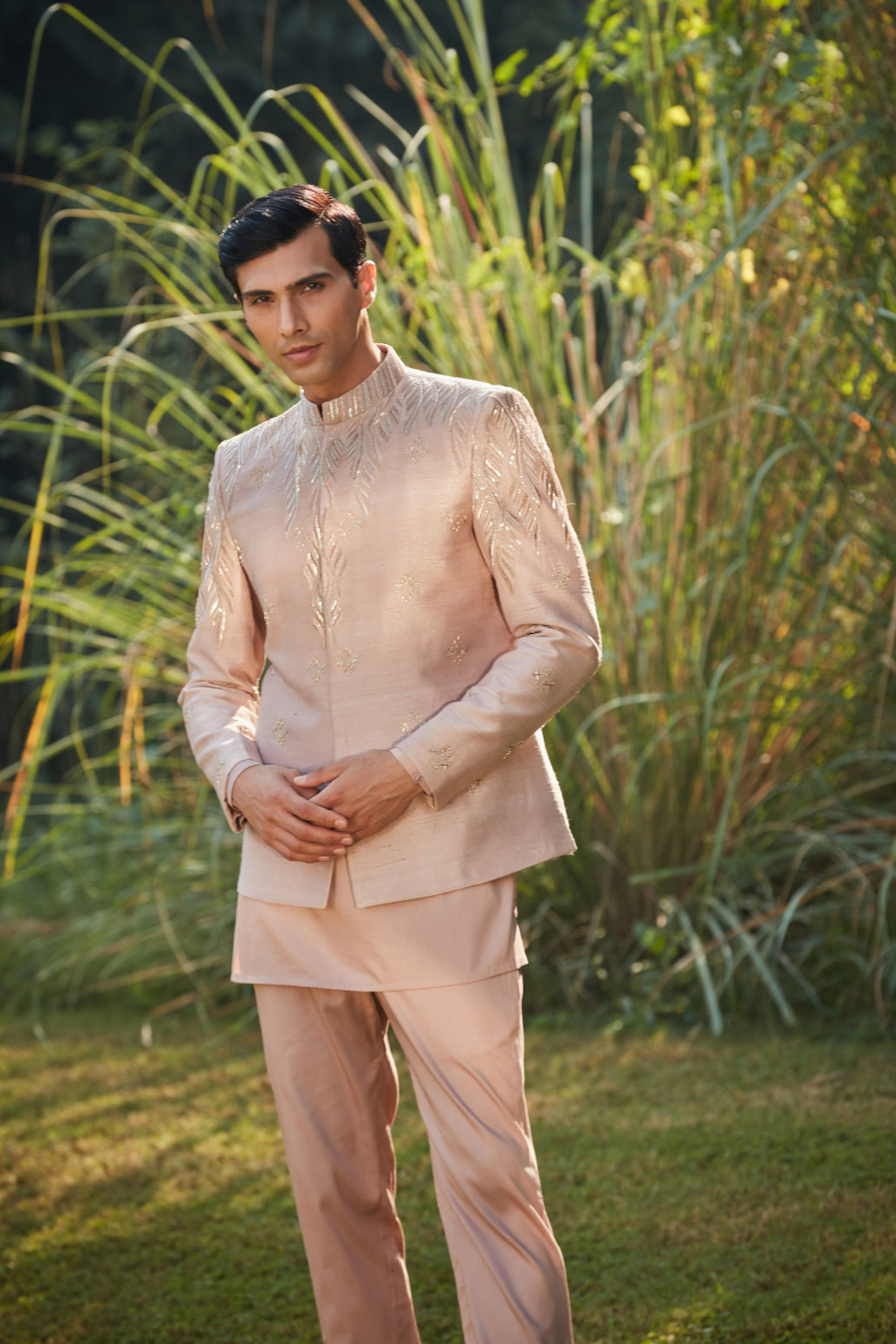 Monarque - Embroidered Indowestern in Champagne Color