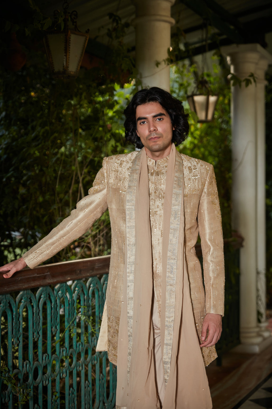 Sunlit - Embroidered Sherwani in Beige Gold