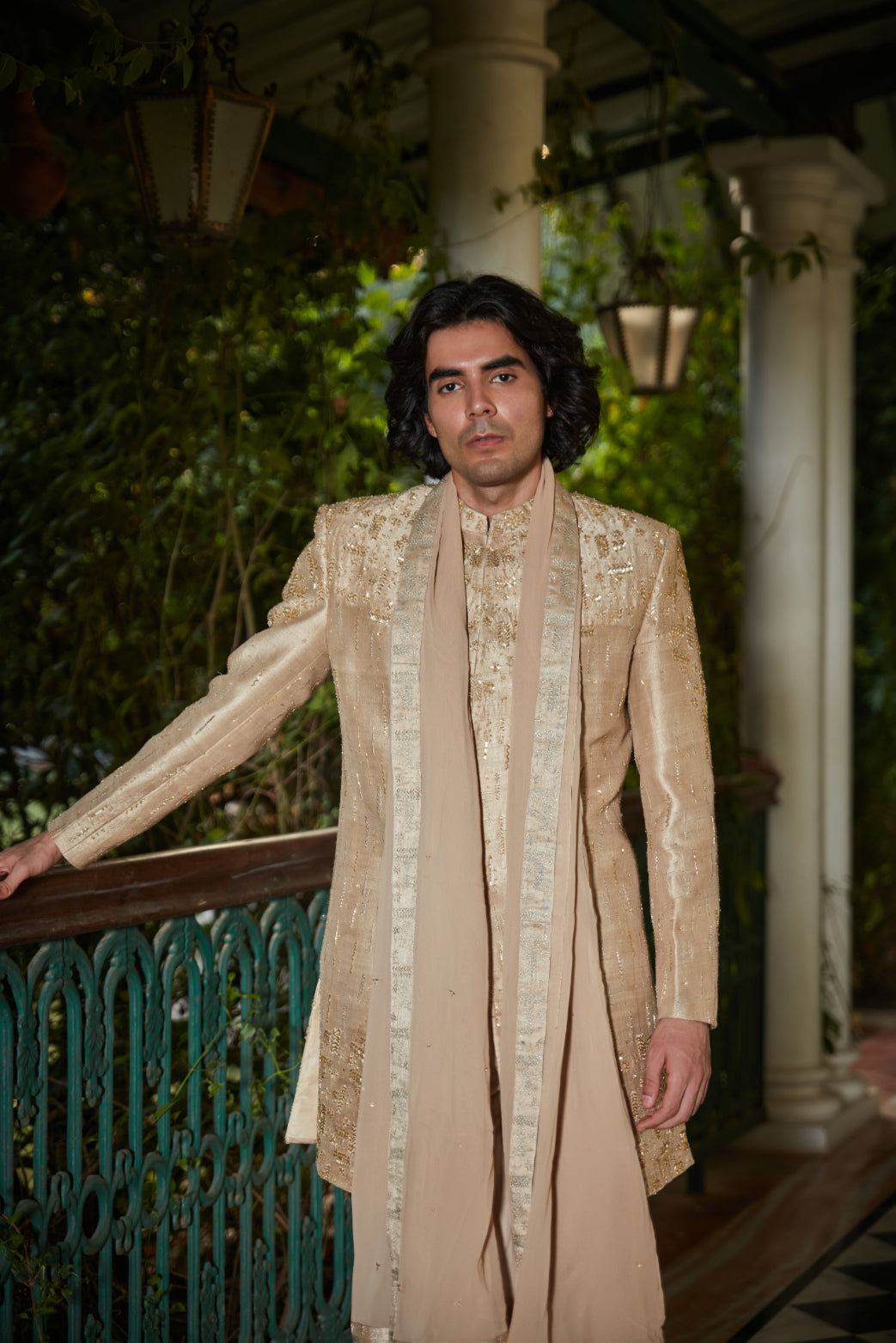 Sunlit - Embroidered Sherwani in Beige Gold