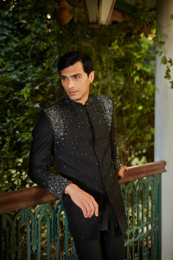 Celestia Embroidered Black sherwani set