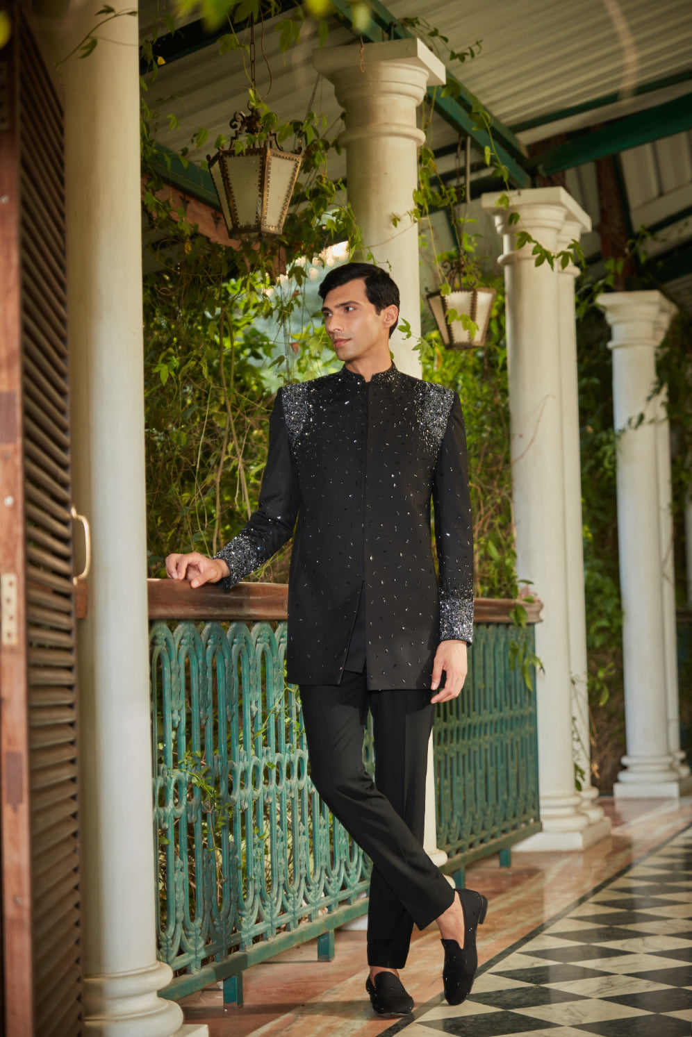 Celestia Embroidered Black sherwani set