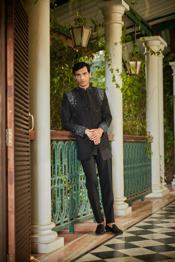 Celestia Embroidered Black sherwani set