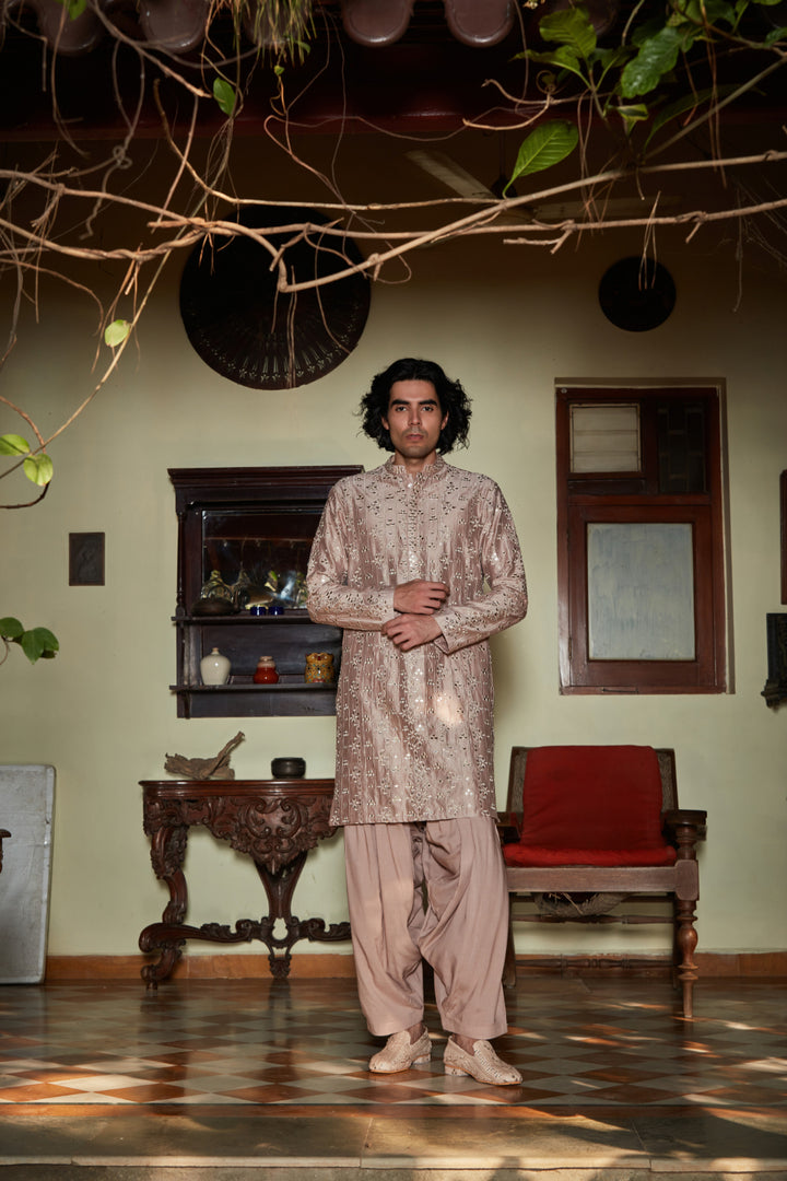 Nouveau- Embroidered Kurta set in Champagne color