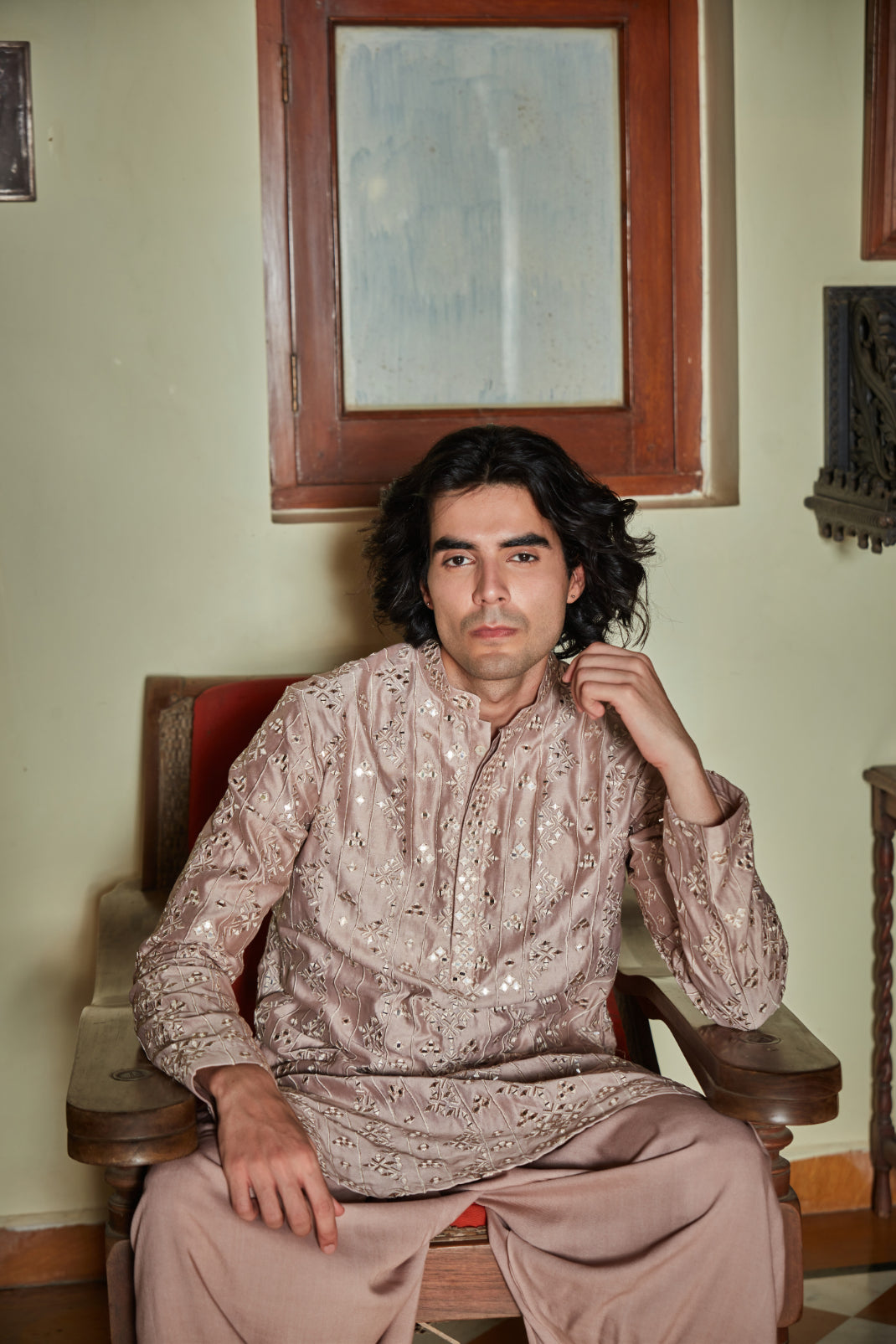 Nouveau- Embroidered Kurta set in Champagne color