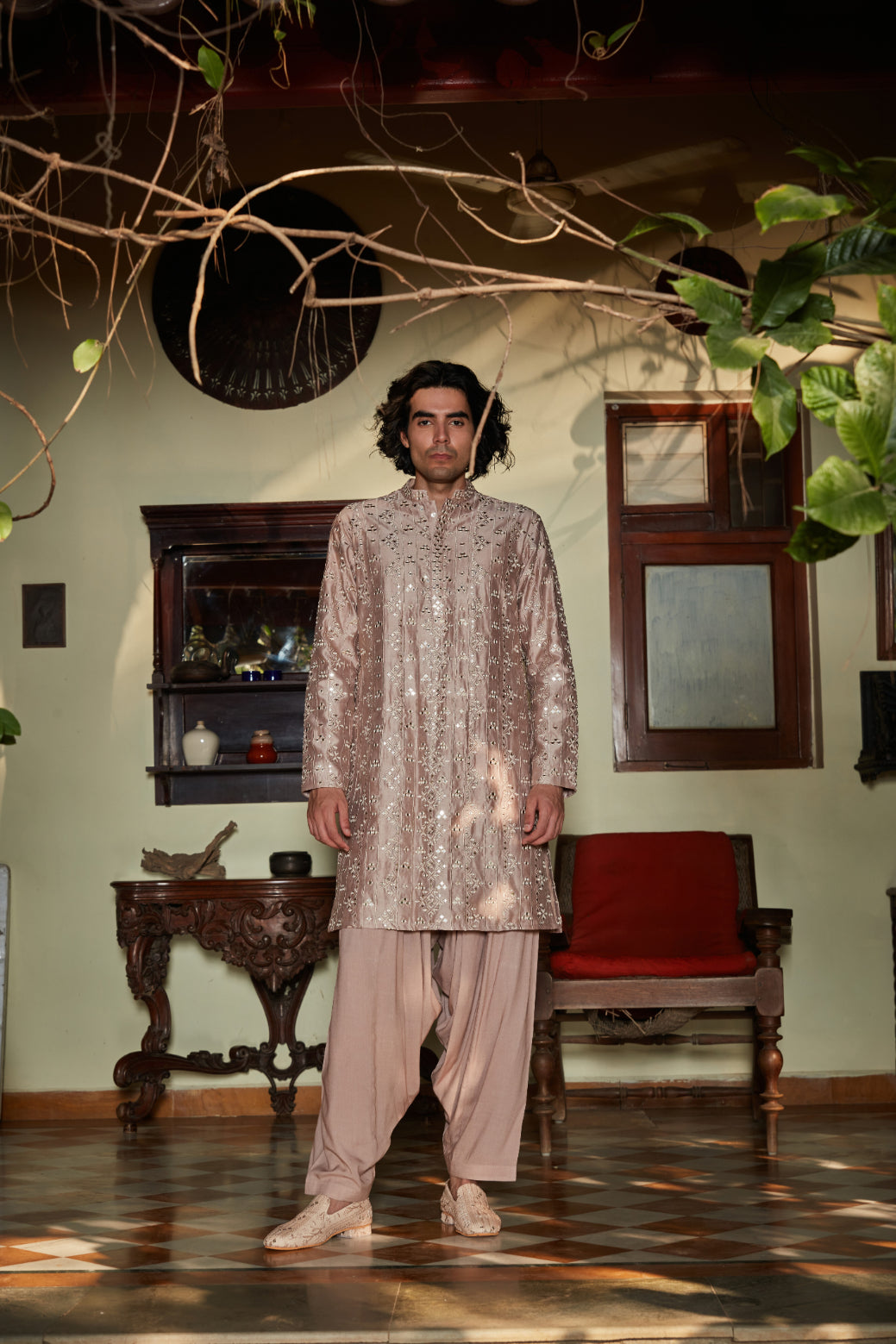 Nouveau- Embroidered Kurta set in Champagne color