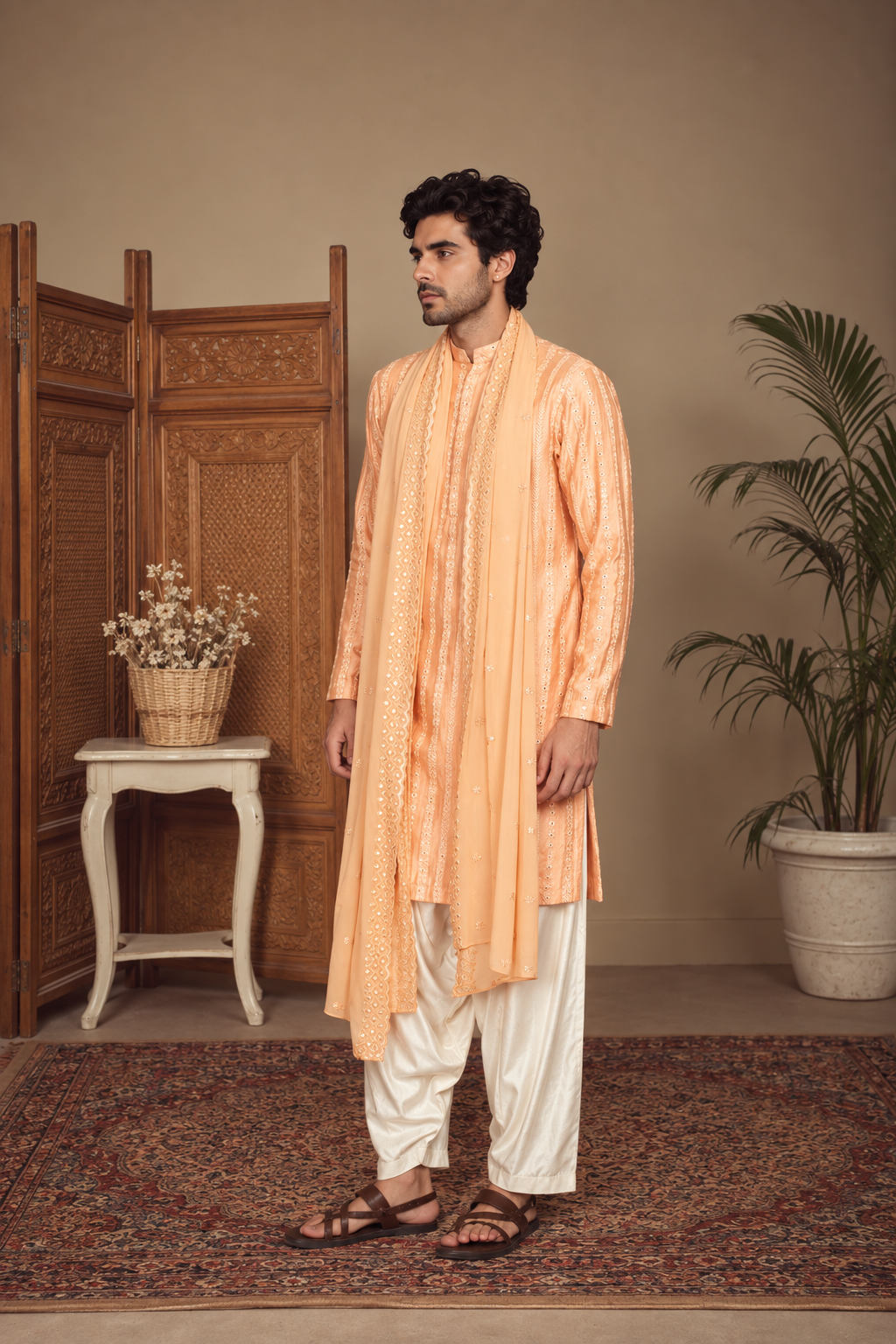 Kesari Kurta Set in Peach