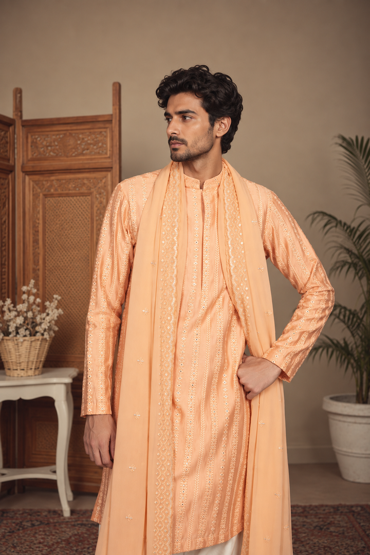 Kesari Kurta Set in Peach