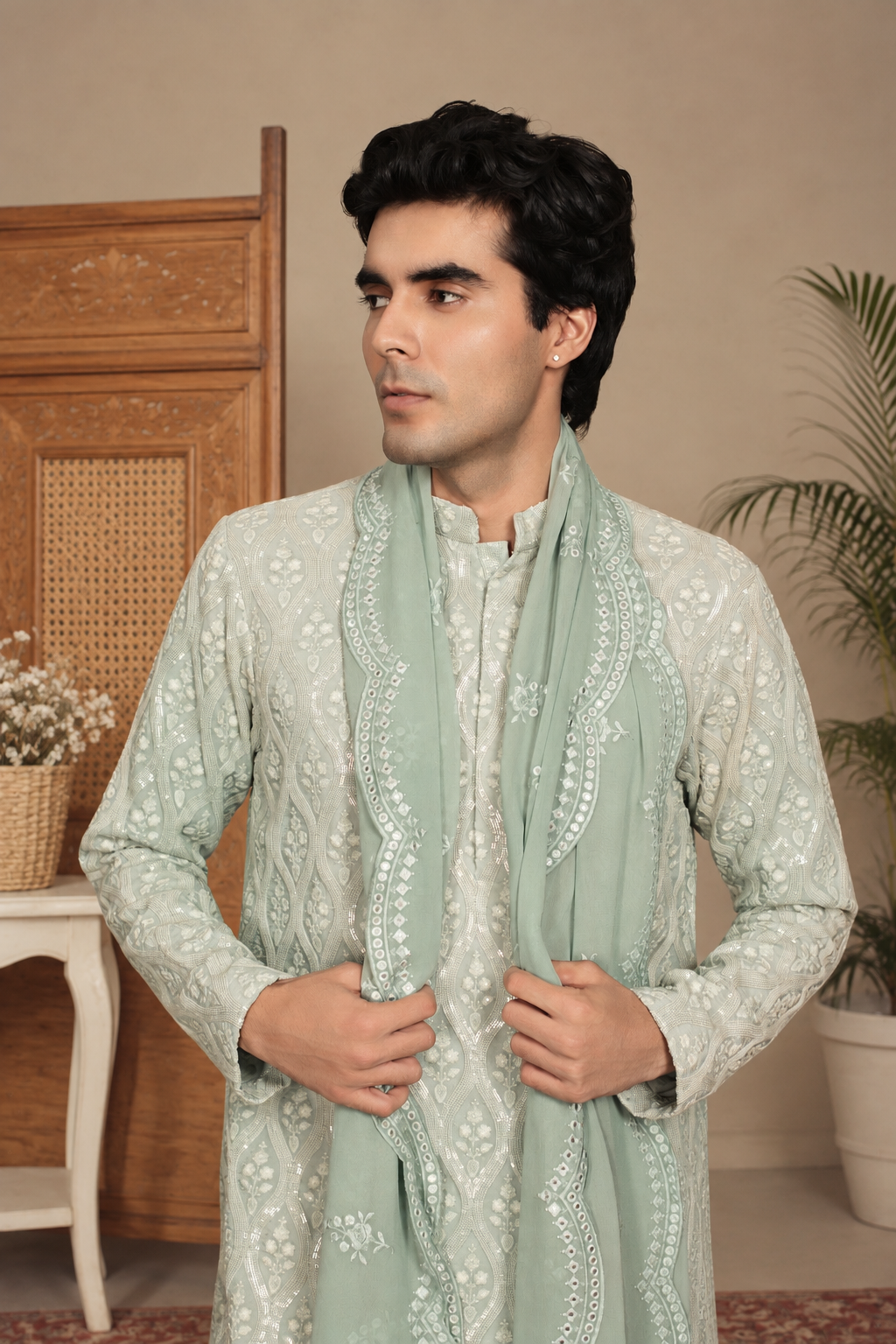 Aven Kurta Set in Mint Green