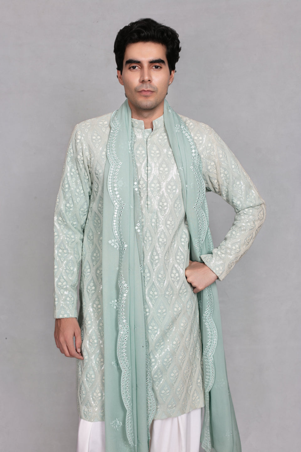 Aven Kurta Set in Mint Green