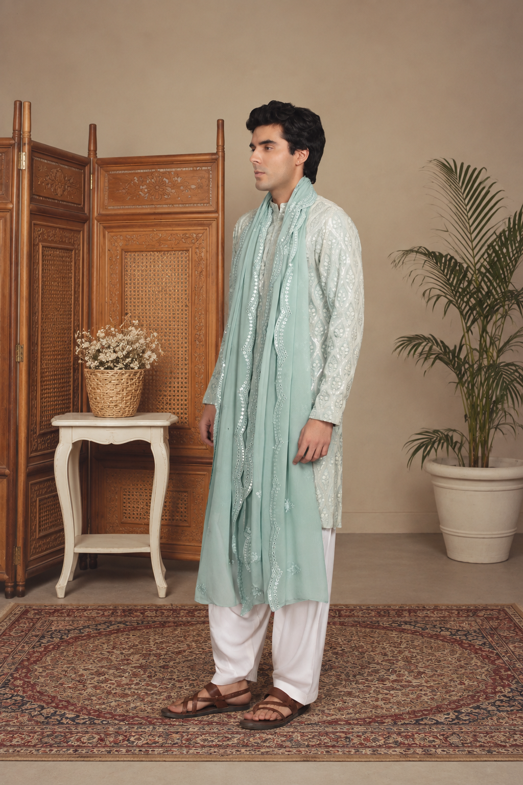 Aven Kurta Set in Mint Green