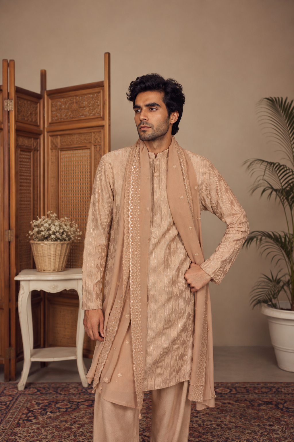 Sutra Kurta Set in Champagne