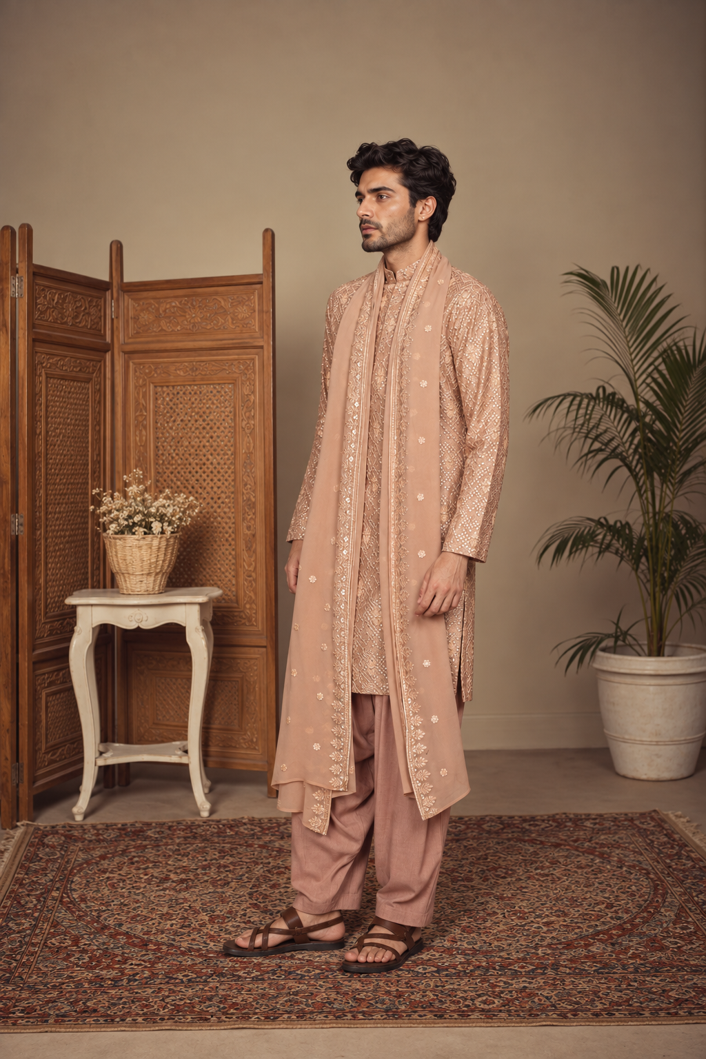 Ansh Kurta Set in Rose Gold