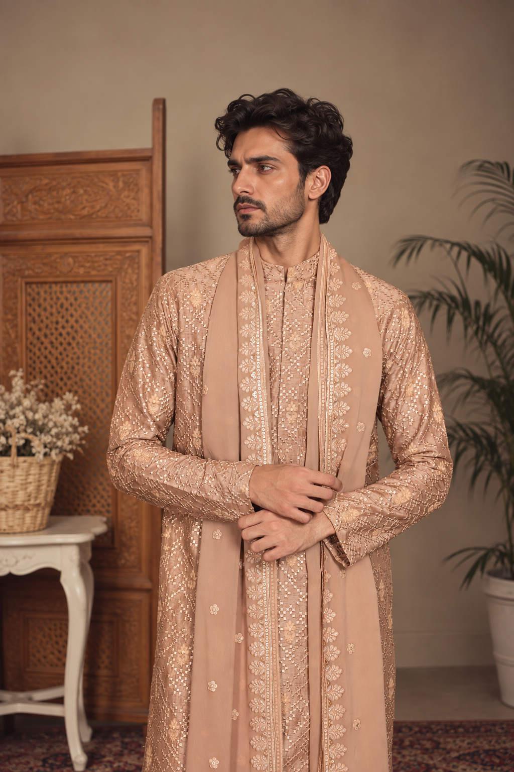 Ansh Kurta Set in Rose Gold