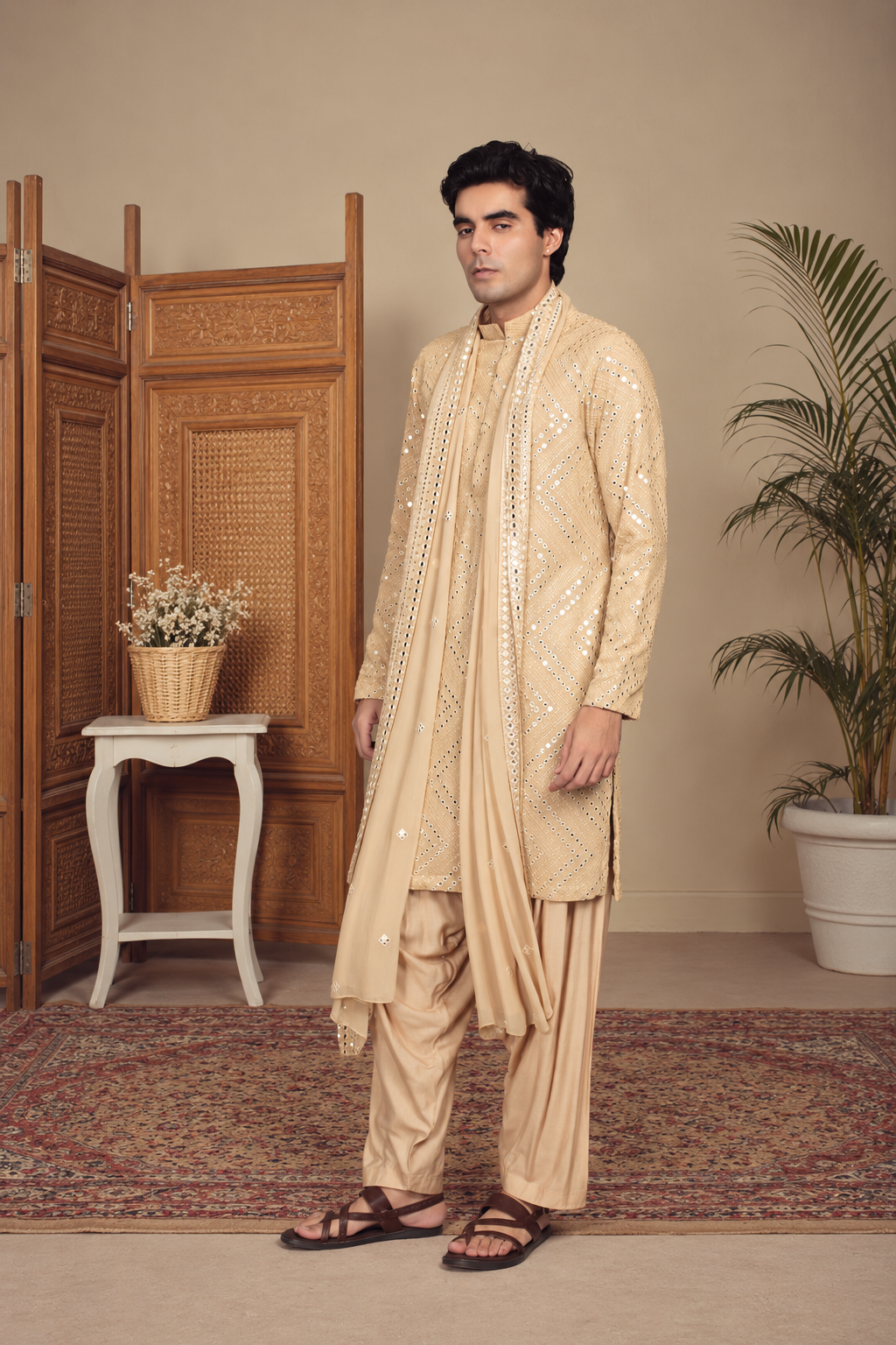 Aayam Kurta Set in Beige