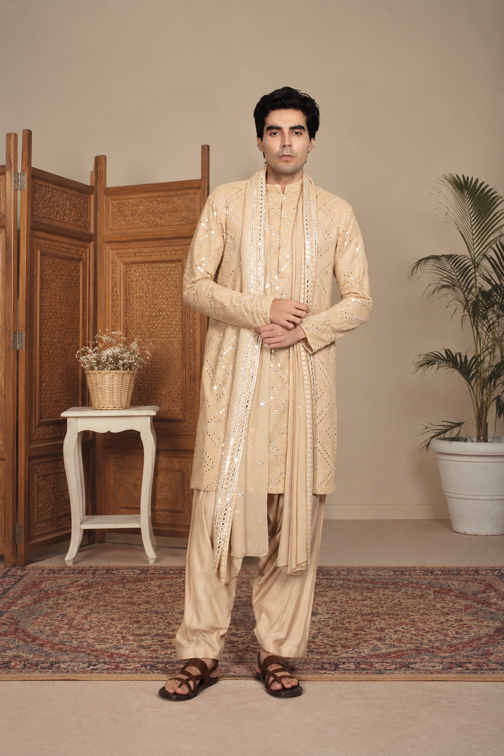Aayam Kurta Set in Beige