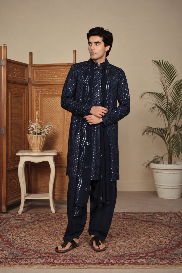 Aksh Kurta Set in Navy Blue