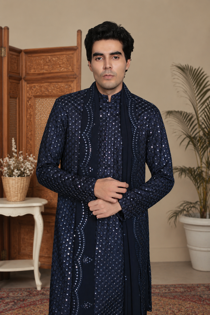 Aksh Kurta Set in Navy Blue