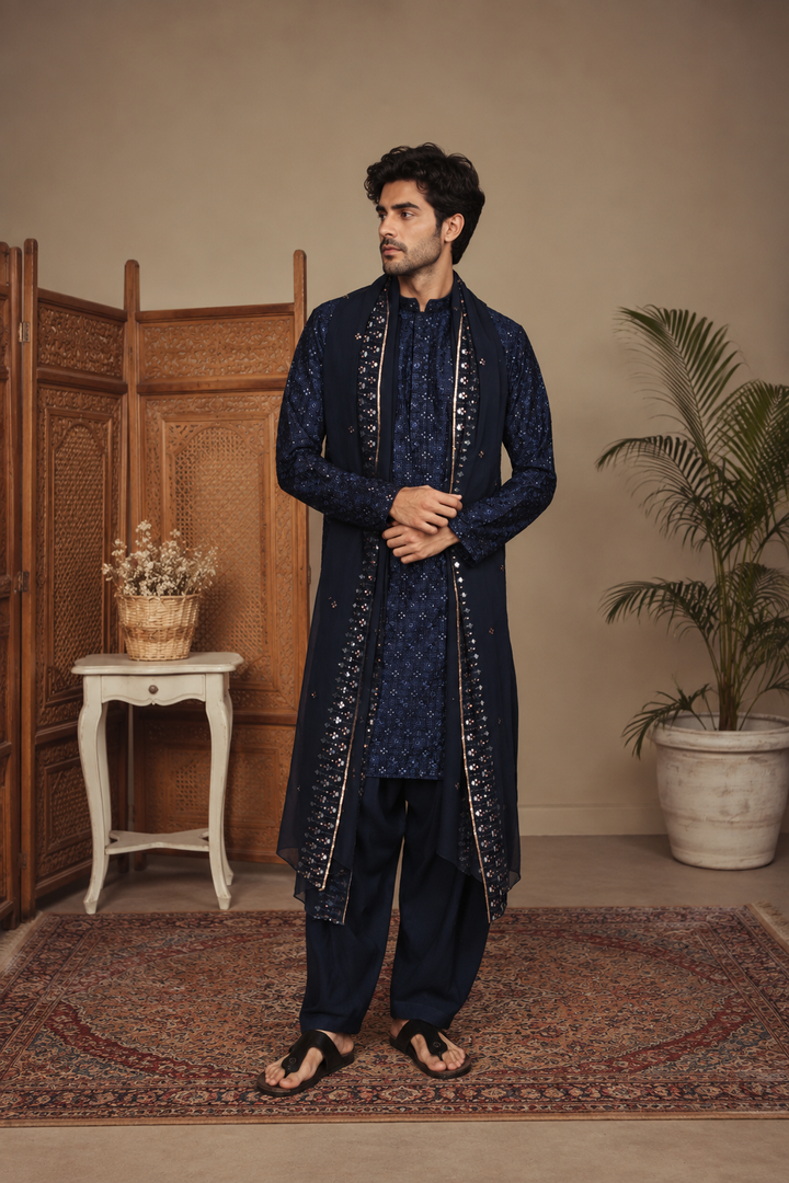Nambh Kurta Set in Navy Blue