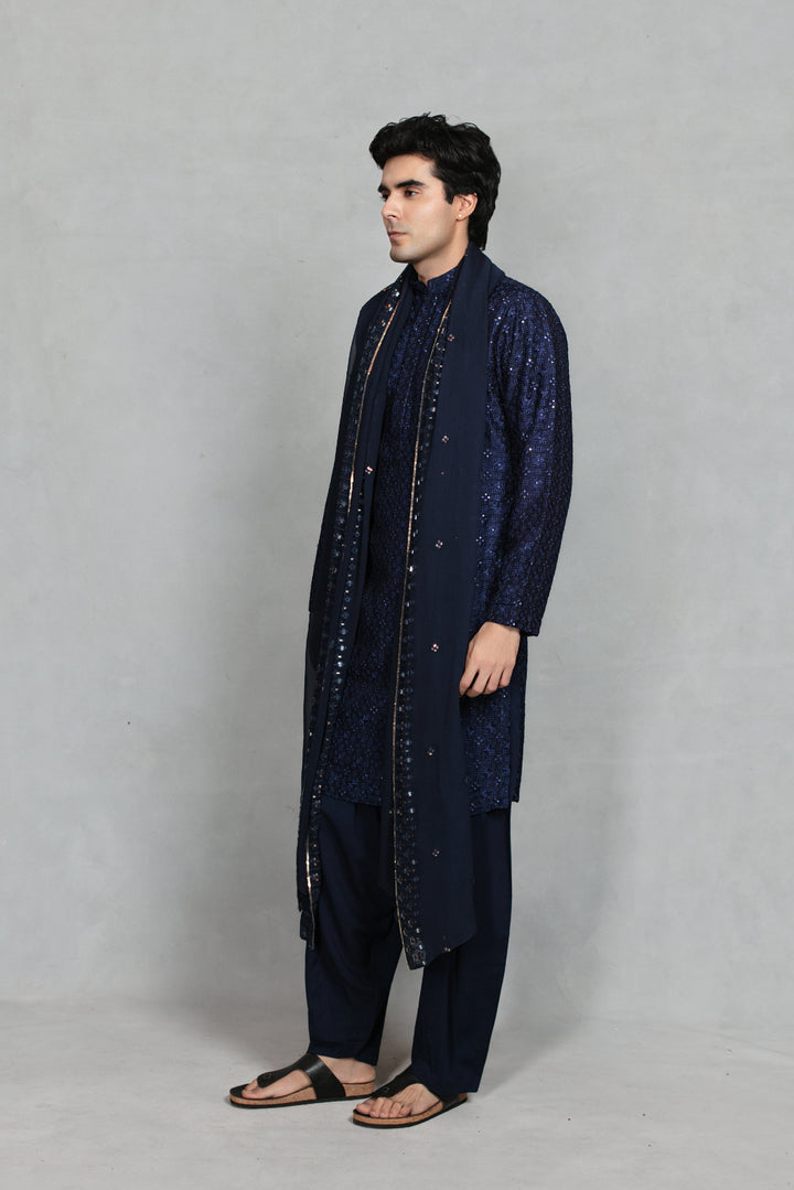 Nambh Kurta Set in Navy Blue