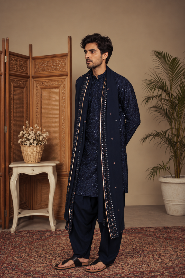 Nambh Kurta Set in Navy Blue