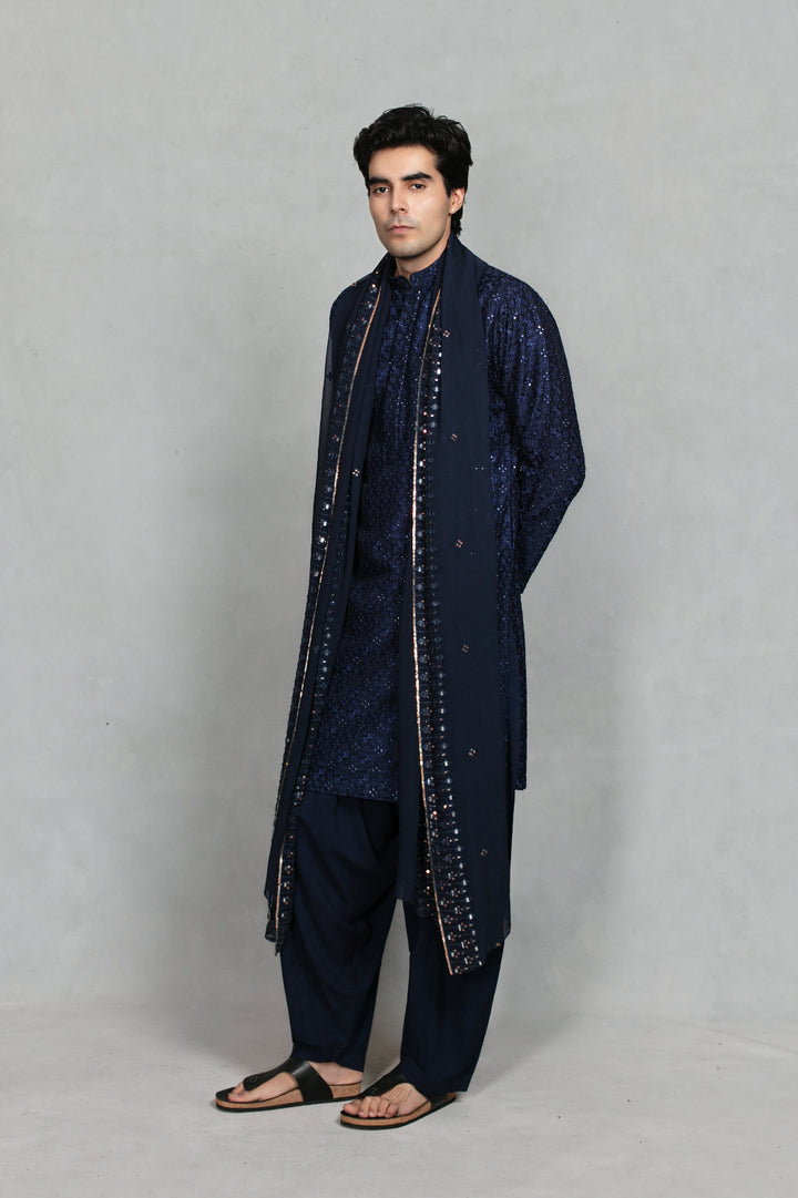 Nambh Kurta Set in Navy Blue